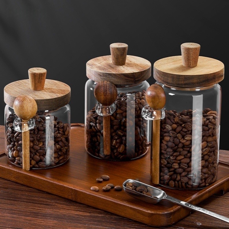 Coffee Tea And Sugar Canister Set - Set Wadah Penyimpanan Kaca ABJI-Glass Jar