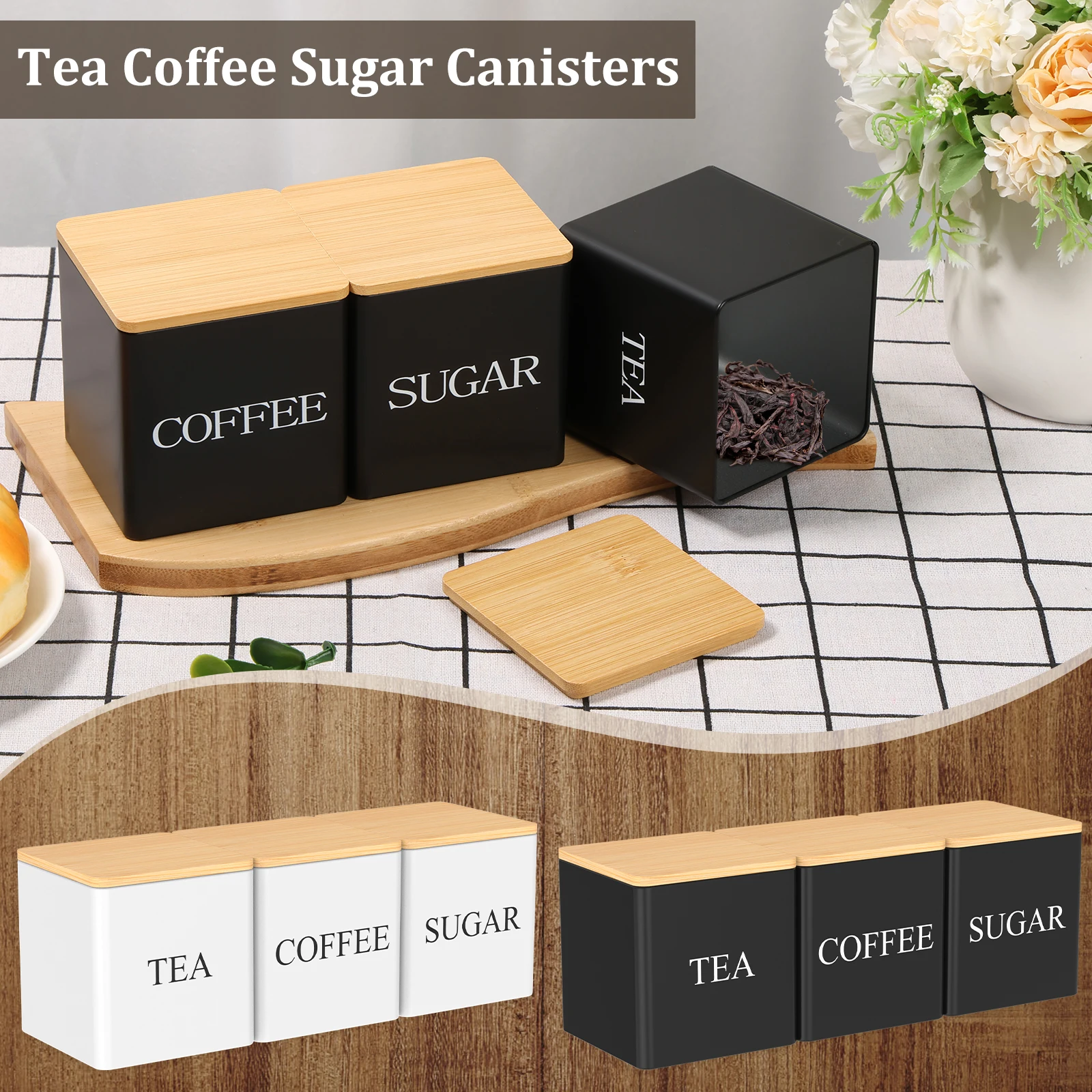 Coffee Tea And Sugar Canister Set - Set 3 Buah Kaleng Kopi Gula