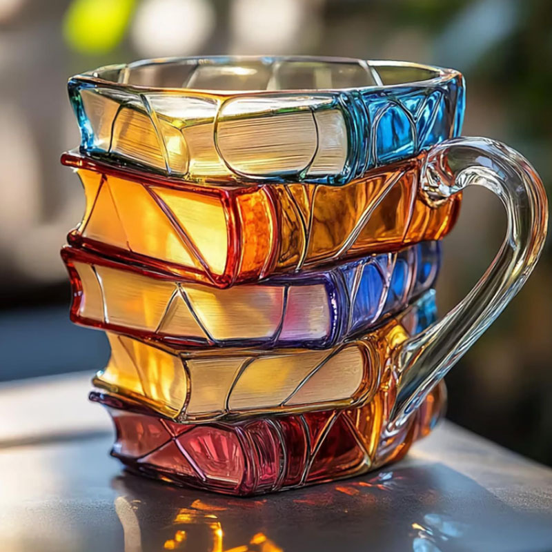 Coffee Tea Library - Mug Kopi Buku Cappuccino Warna-warni 3D