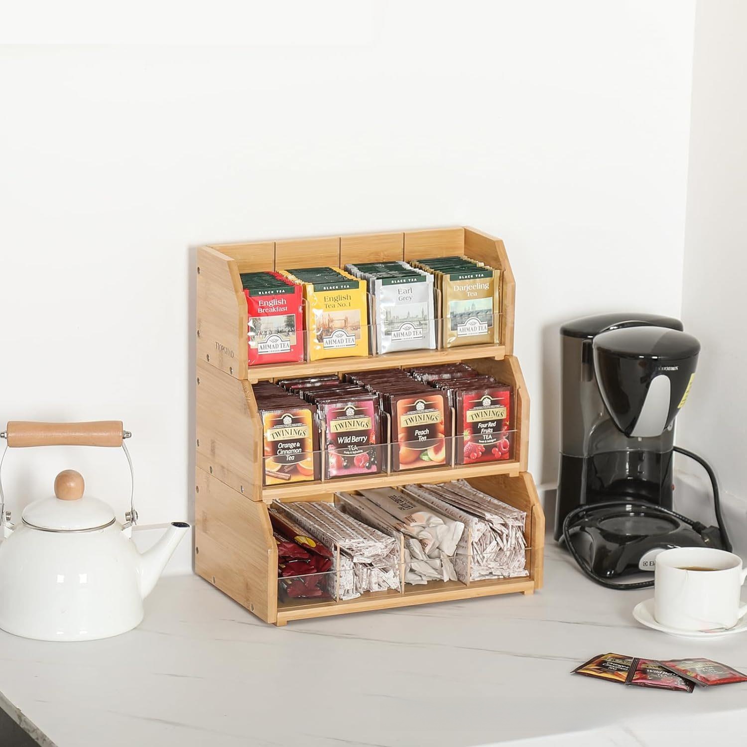Coffee Tea Organizer - Kotak Penyimpanan Kantong Teh Bambu Rak