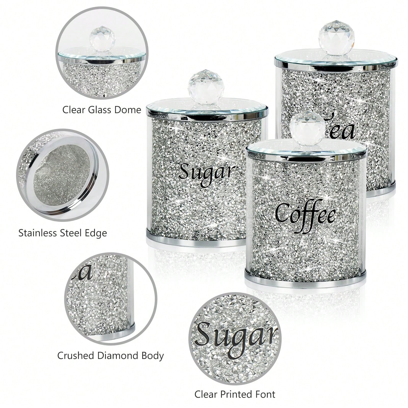 Coffee Tea And Sugar Canister Set - Set Wadah Kopi Gula Teh Berkilau