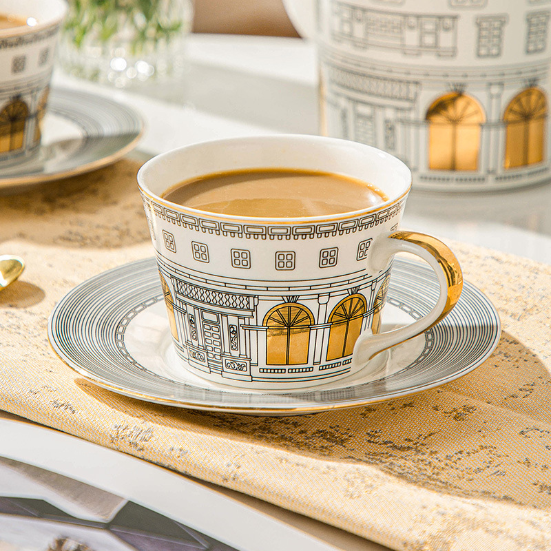 Coffee Tea Sugar Set - Cangkir arsitektur dan piring kopi Mug
