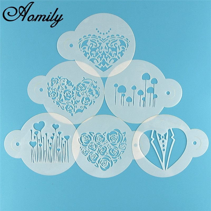 Aomily 6 buah/Set Hari Valenti - Coffee Stencil Art ulasan dan harga