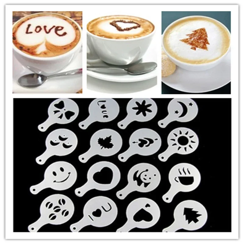 Cetakan kopi Latte, 16 buah/se - Coffee Stencil Art ulasan dan harga