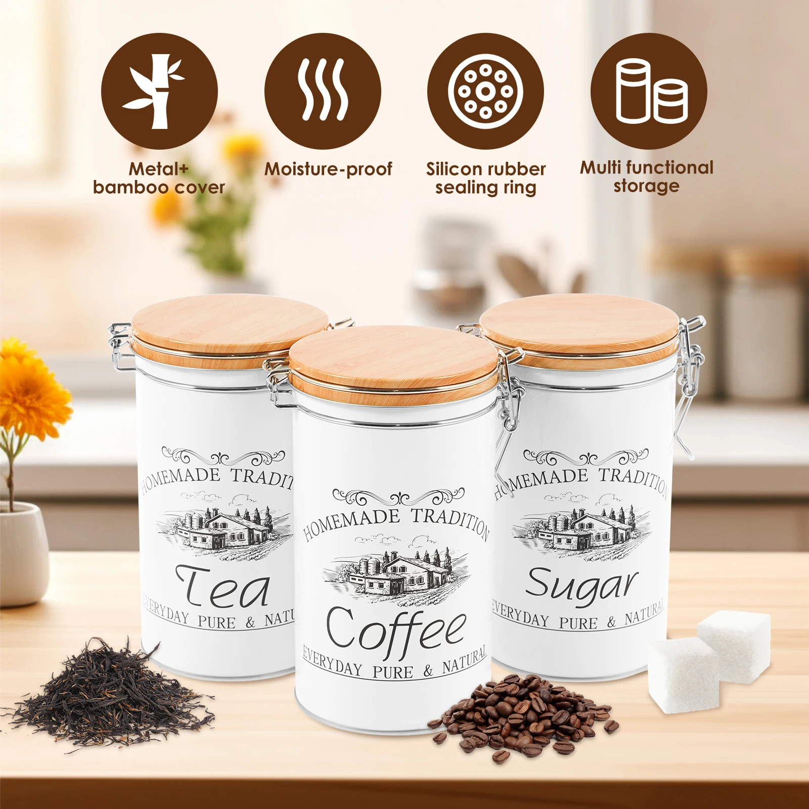 3 Buah/Set Kaleng Gula Kopi Te - Coffee Tea And Sugar Canister Set ulasan dan harga